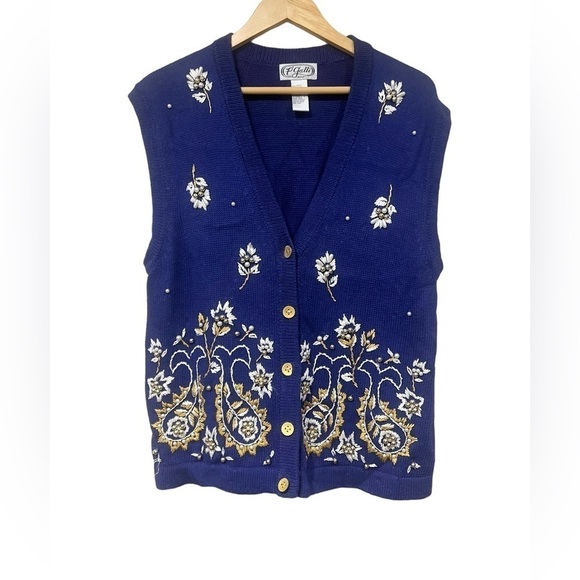 P Galli Designs Blue Embroidered Bling Vintage Vest Button Down Size Large - Picture 3 of 5